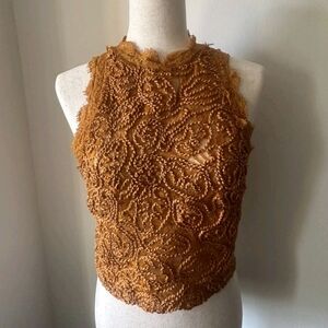 Zara Intricate Lace Sleeveless Blouse - Orange